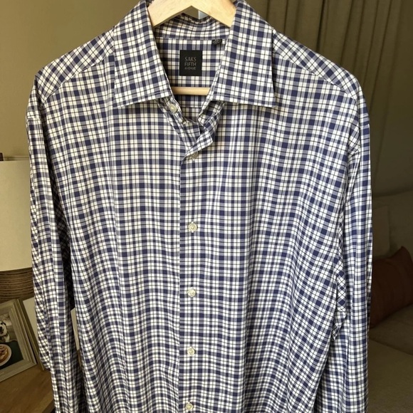 Saks Fifth Avenue Men’s Blue/white Plaid Longsleeve Button Up Size XL - Picture 2 of 10